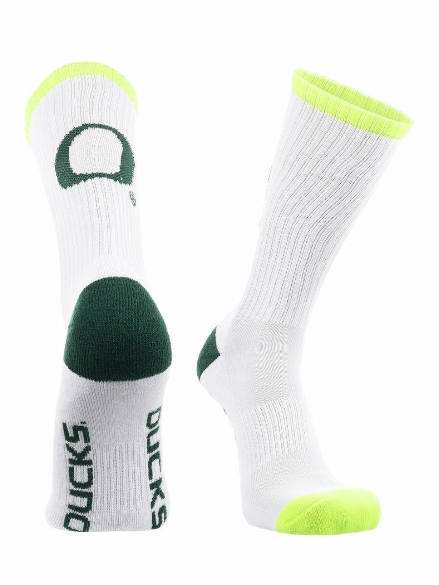 Ncaa Socks * | Best Deal Tck Oregon Ducks Socks Basic Crew White Socks All Schools White/Yellow/Green