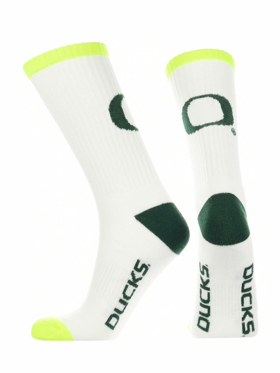 Ncaa Socks * | Best Deal Tck Oregon Ducks Socks Basic Crew White Socks All Schools White/Yellow/Green