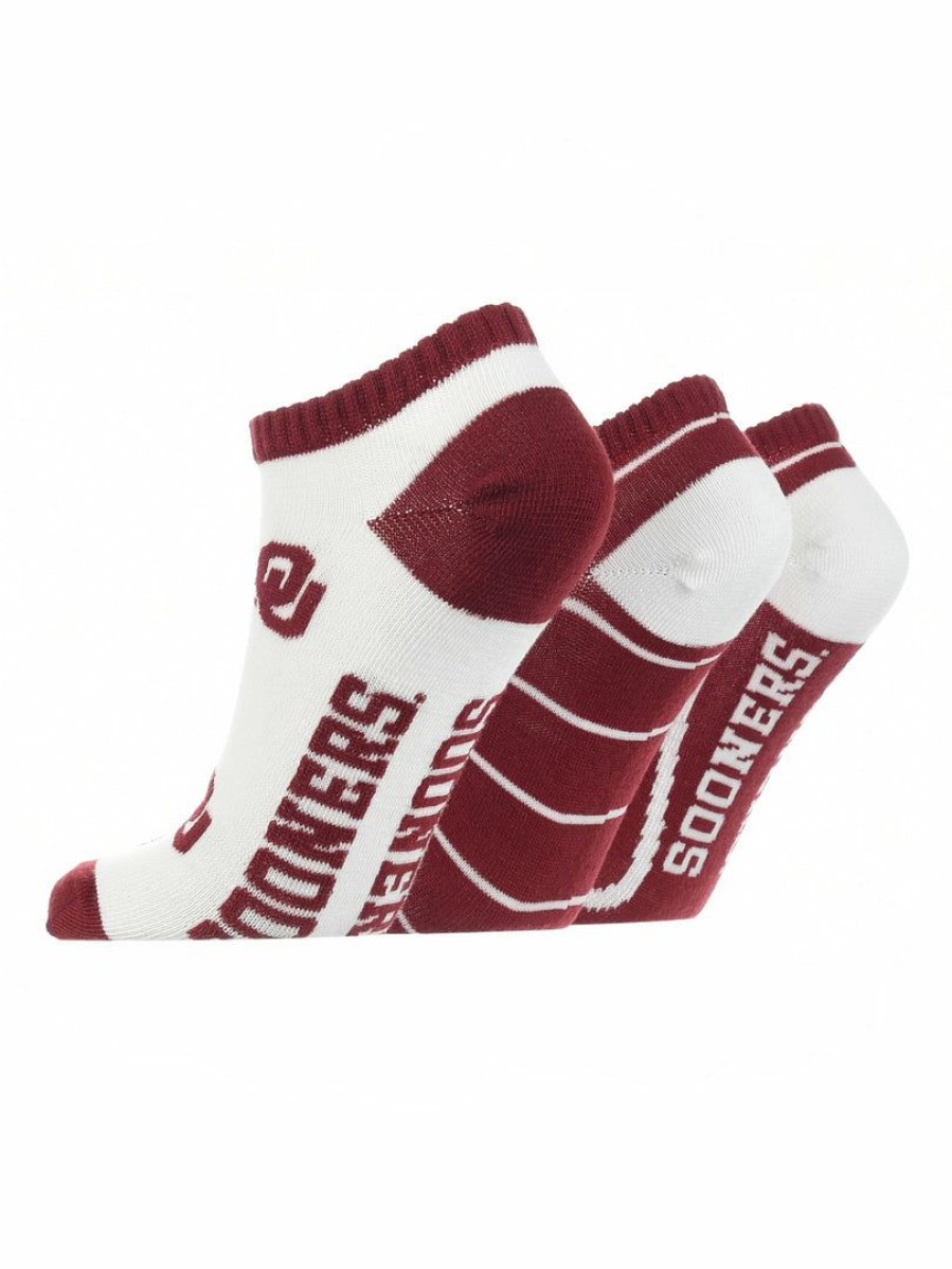 Ncaa Socks * | Best Sale Tck Ou Oklahoma Sooners No Show Socks Full Field 3 Pack All Schools Crimson/White