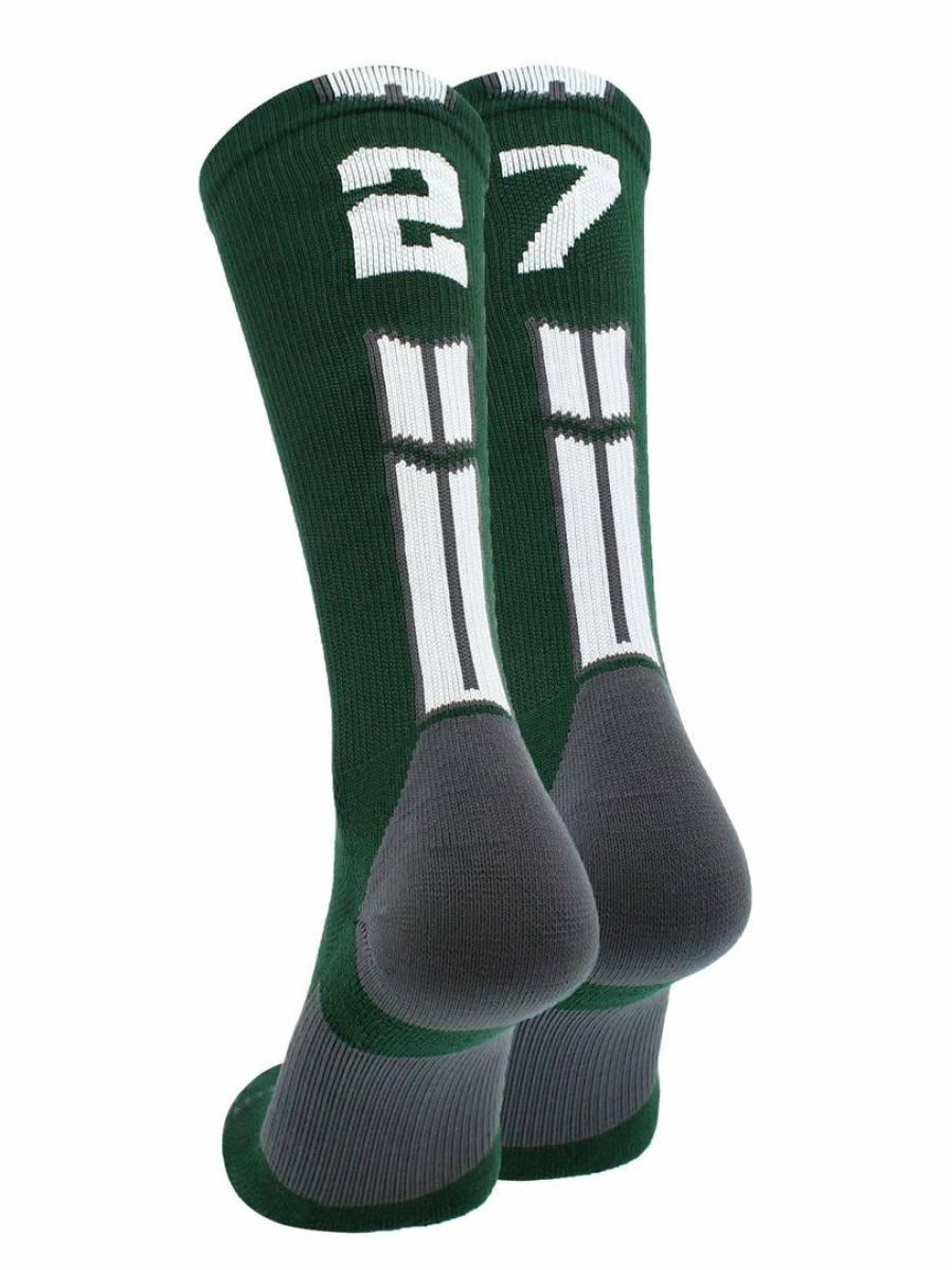 Ncaa Socks * | Cheapest Madsportsstuff Volleyball Socks Dark Green Player Id Custom Number Crew Socks For Basketball Lacrosse Volleyball Boys And Girls