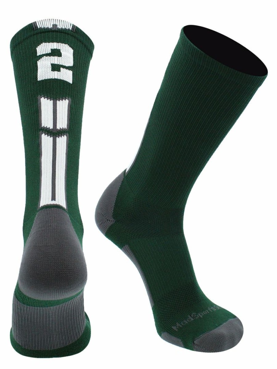 Ncaa Socks * | Cheapest Madsportsstuff Volleyball Socks Dark Green Player Id Custom Number Crew Socks For Basketball Lacrosse Volleyball Boys And Girls