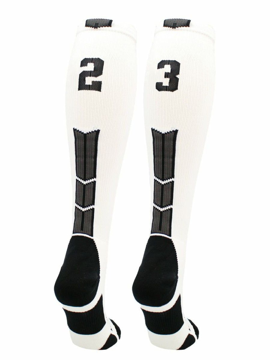 Ncaa Socks * | Best Sale Madsportsstuff Softball Socks White Player Id Custom Number Over The Calf Socks For Softball Baseball Football Boys And Girls