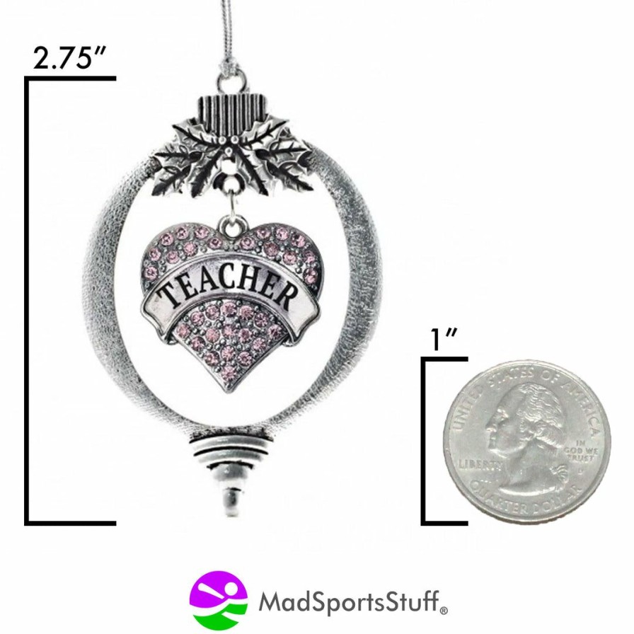 Accessories * | Best Pirce Madsportsstuff Christmas Ornament With Crystal Teacher Heart Charm