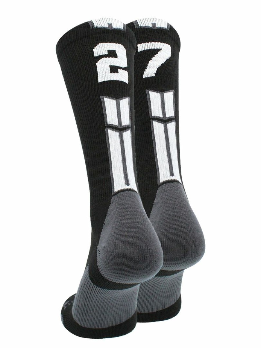 Ncaa Socks * | Outlet Madsportsstuff Black Player Id Custom Number Crew Socks For Basketball Lacrosse Volleyball Boys And Girls Volleyball Socks