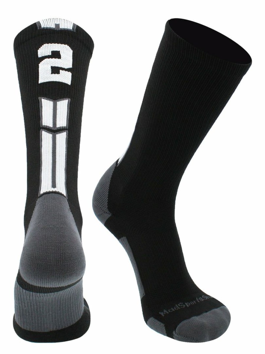 Ncaa Socks * | Outlet Madsportsstuff Black Player Id Custom Number Crew Socks For Basketball Lacrosse Volleyball Boys And Girls Volleyball Socks