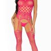 Lingerie * | Leg Avenue Neon Pink Multi-Net Suspender Bodystocking