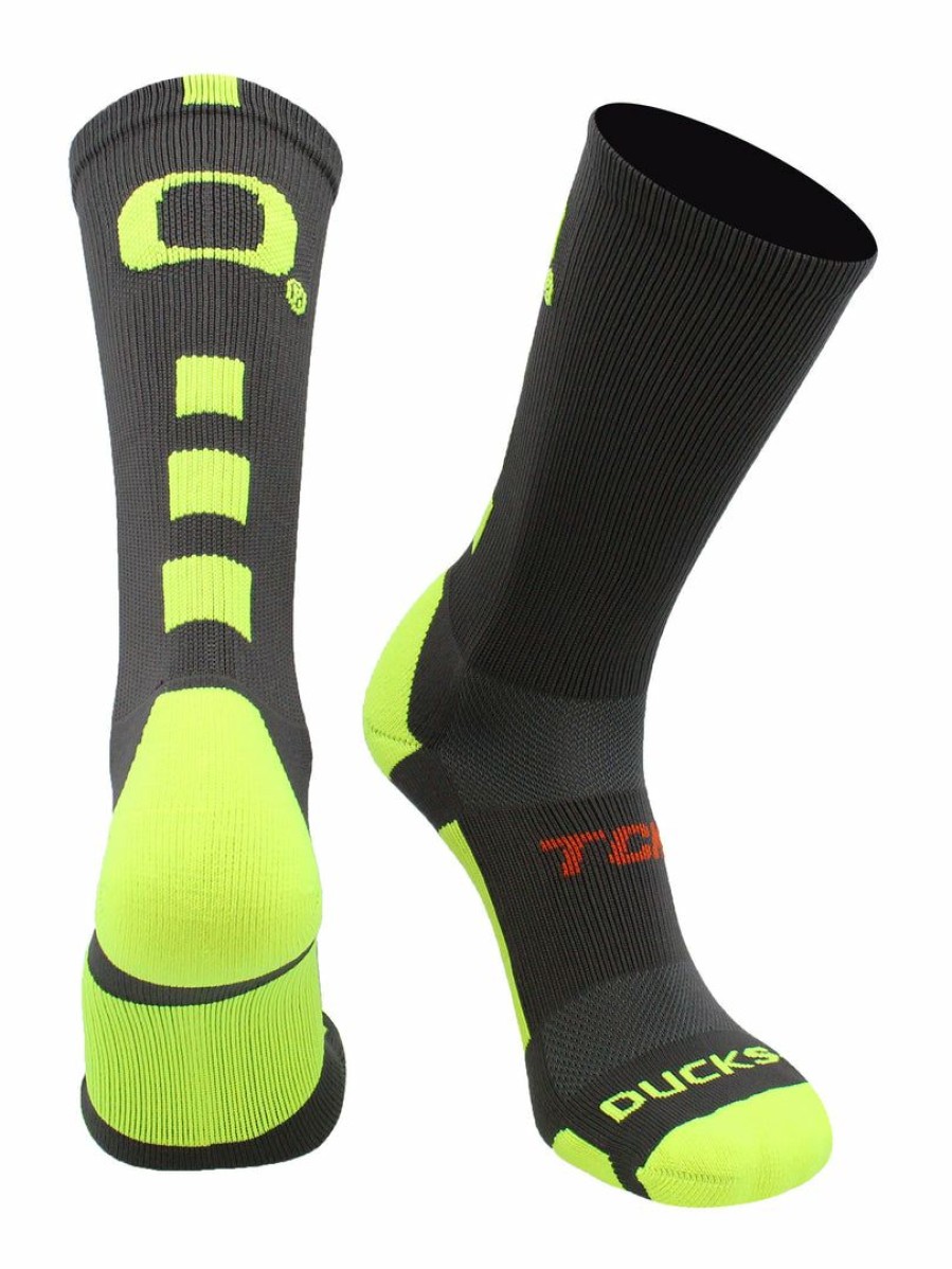 Ncaa Socks * | Best Reviews Of Tck Ncaa Oregon Ducks Socks Crew All Schools Graphite/Neon Yellow