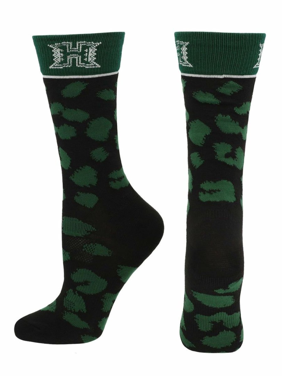 Ncaa Socks * | Best Sale Tck Hawaii Rainbow Warriors Socks Womens Savage Crew Socks All Schools Black/Green