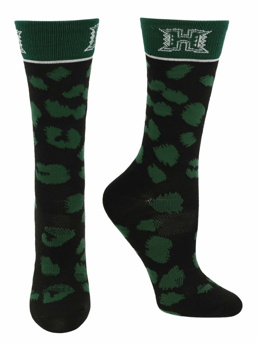 Ncaa Socks * | Best Sale Tck Hawaii Rainbow Warriors Socks Womens Savage Crew Socks All Schools Black/Green