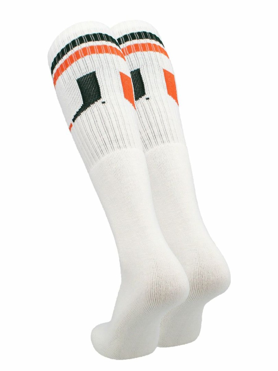 Ncaa Socks * | Best Sale Tck Miami Hurricanes Socks Throwback Tube Socks White/Green/Orange