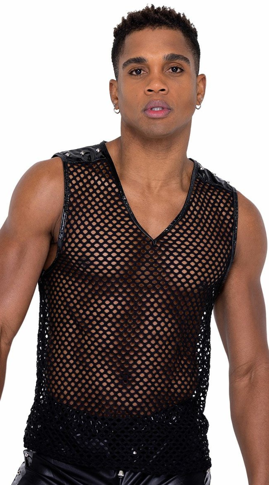 Dancewear * | Roma Men'S Studded Fishnet Tank Top