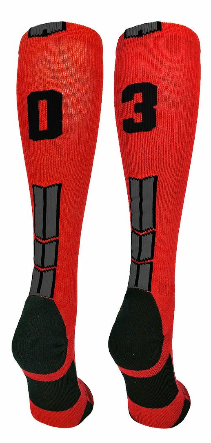 Ncaa Socks * | New Madsportsstuff Red And Black Player Id Custom Number Over The Calf Socks For Softball Baseball Football Boys And Girls Baseball Socks