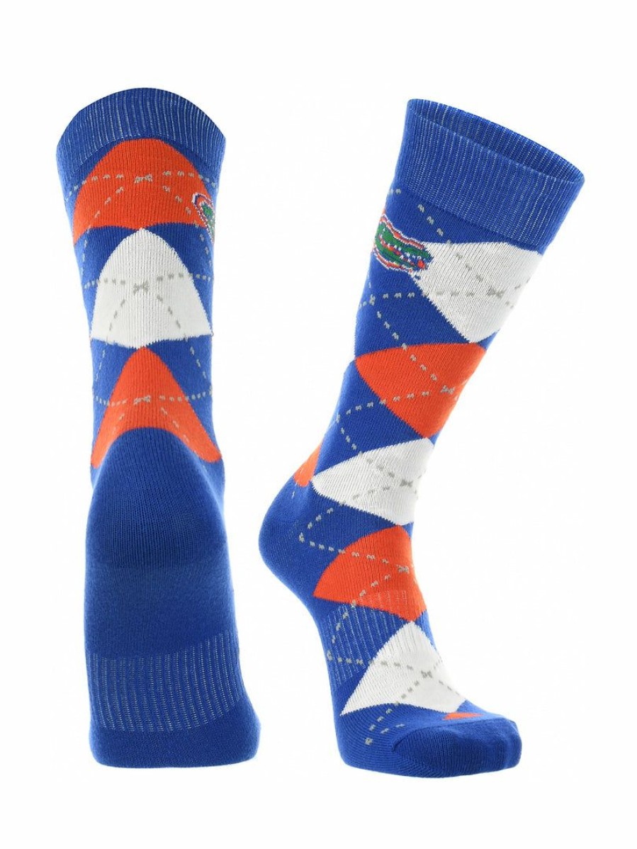 Ncaa Socks * | Outlet Tck All Schools Florida Gators Argyle Dress Socks Ncaa Fanwear Crew Length Blue/Orange/White