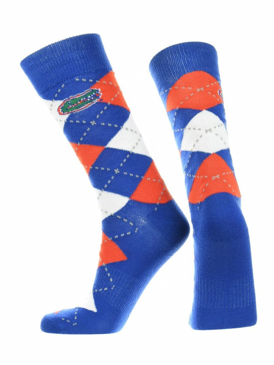 Ncaa Socks * | Outlet Tck All Schools Florida Gators Argyle Dress Socks Ncaa Fanwear Crew Length Blue/Orange/White