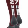 Ncaa Socks * | Best Deal Madsportsstuff Maroon Player Id Custom Number Crew Socks For Basketball Lacrosse Volleyball Boys And Girls