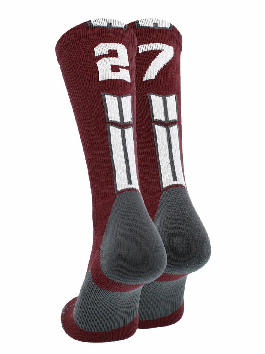 Ncaa Socks * | Best Deal Madsportsstuff Maroon Player Id Custom Number Crew Socks For Basketball Lacrosse Volleyball Boys And Girls