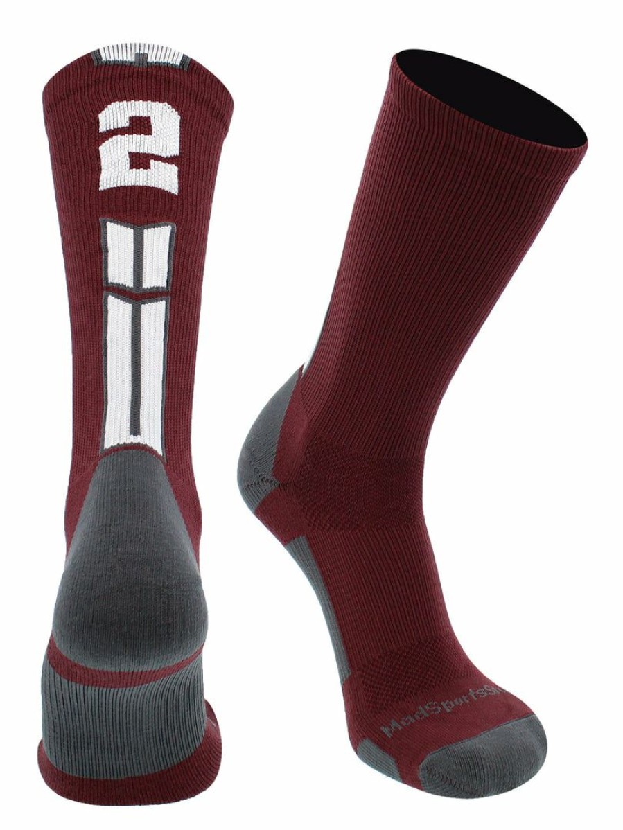 Ncaa Socks * | Best Deal Madsportsstuff Maroon Player Id Custom Number Crew Socks For Basketball Lacrosse Volleyball Boys And Girls