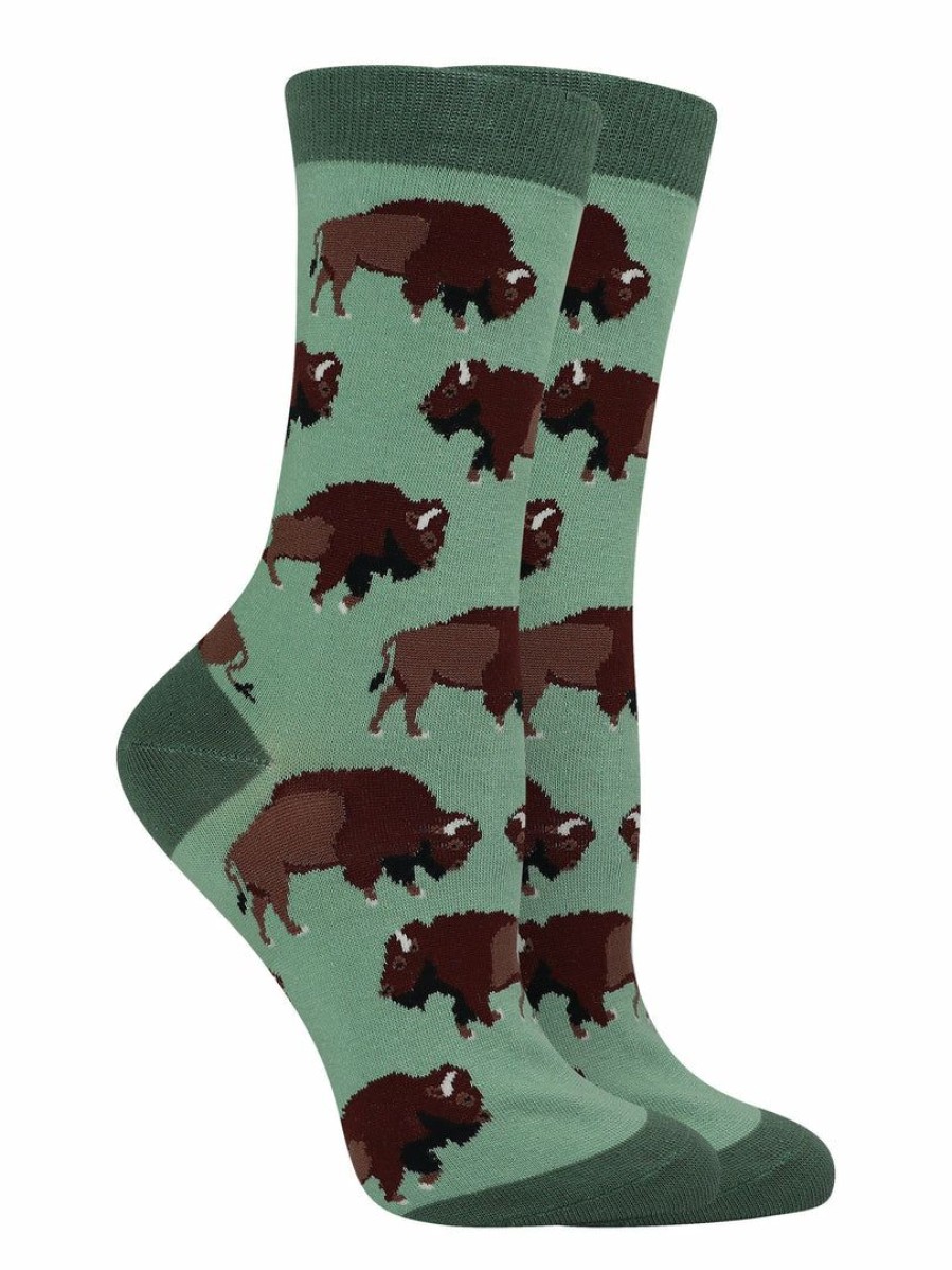 Ncaa Socks * | New Whd Crazy Socks Crew Buffalo Socks For Women Gift For Animal Lovers Green