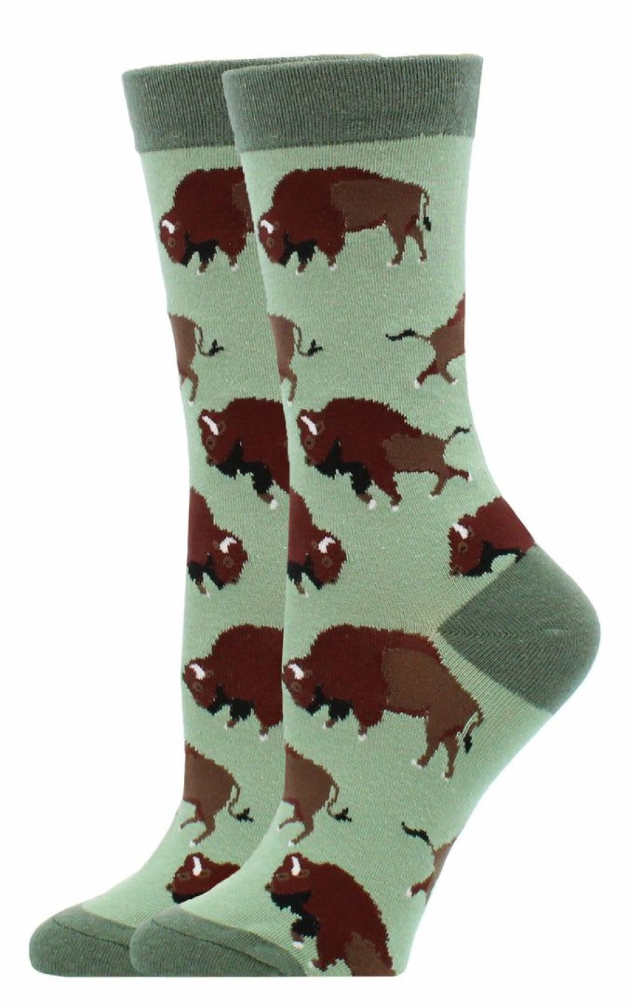 Ncaa Socks * | New Whd Crazy Socks Crew Buffalo Socks For Women Gift For Animal Lovers Green