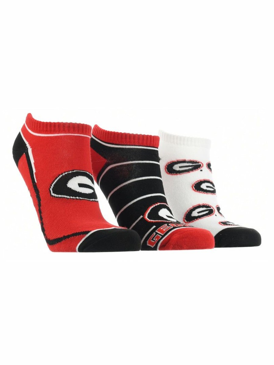 Ncaa Socks * | Wholesale Tck Georgia Bulldogs No Show Socks Full Field 3 Pack Black/Red/White