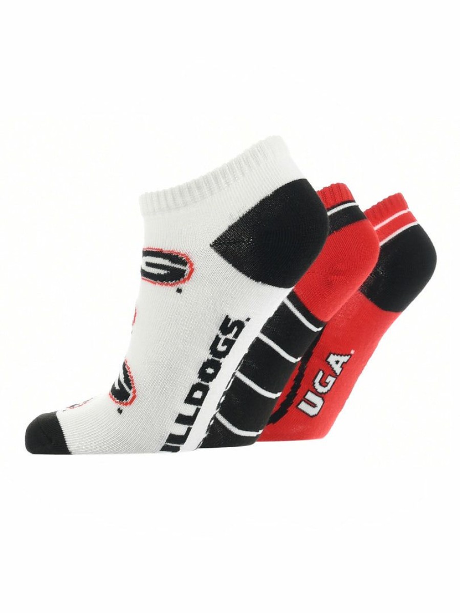 Ncaa Socks * | Wholesale Tck Georgia Bulldogs No Show Socks Full Field 3 Pack Black/Red/White