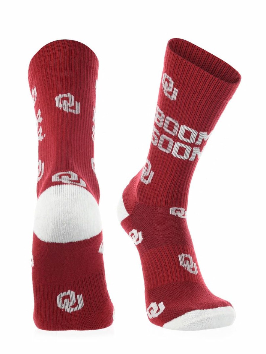 Ncaa Socks * | Flash Sale Tck Ou Oklahoma Sooners Socks Crew Length Sock Mayhem Crimson/White