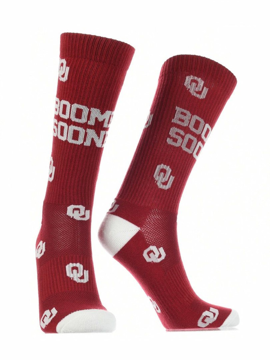 Ncaa Socks * | Flash Sale Tck Ou Oklahoma Sooners Socks Crew Length Sock Mayhem Crimson/White