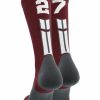 Ncaa Socks * | New Madsportsstuff Maroon Player Id Custom Number Crew Socks For Basketball Lacrosse Volleyball Boys And Girls Volleyball Socks