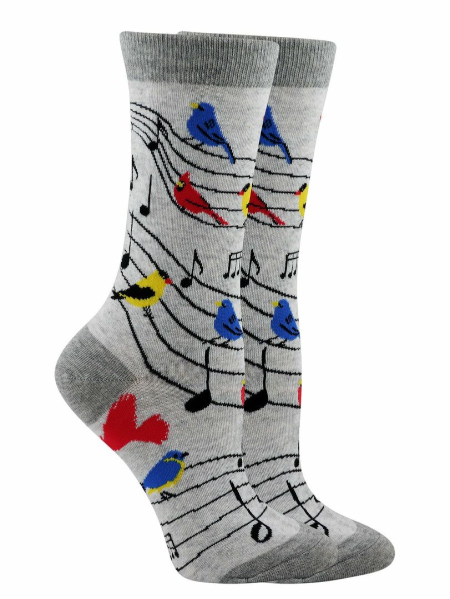 Ncaa Socks * | Promo Whd Bird Song Socks For Women Gift For Bird Lovers Crazy Socks Crew Light Gray