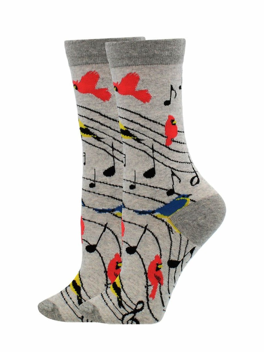 Ncaa Socks * | Promo Whd Bird Song Socks For Women Gift For Bird Lovers Crazy Socks Crew Light Gray