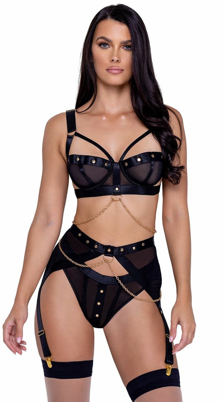 Lingerie * | Roma Studs & Kisses Bra And Garter Set