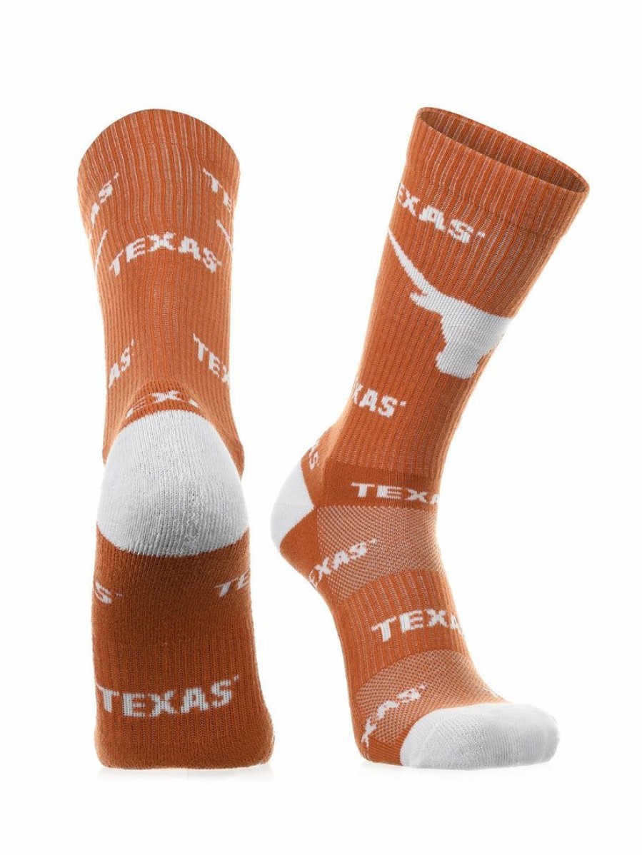 Ncaa Socks * | Outlet Tck All Schools Texas Longhorns Socks Crew Length Sock Mayhem Burnt Orange/White