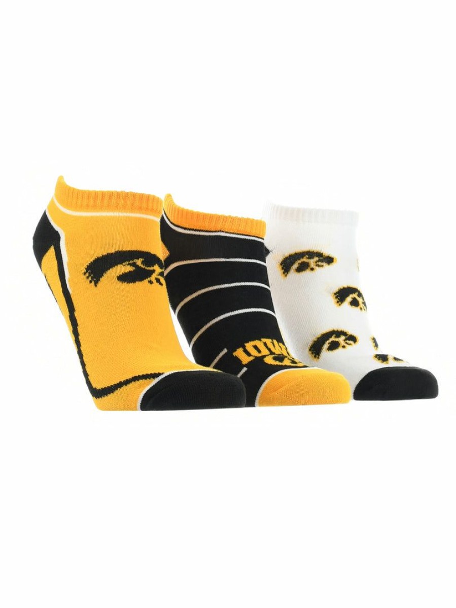 Ncaa Socks * | Buy Tck Iowa Hawkeyes No Show Socks Full Field 3 Pack All Schools Black/Gold/White