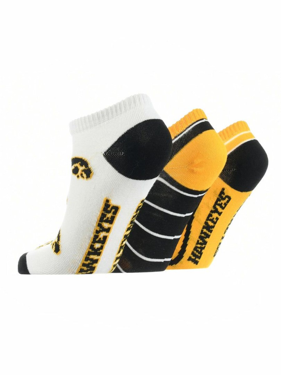 Ncaa Socks * | Buy Tck Iowa Hawkeyes No Show Socks Full Field 3 Pack All Schools Black/Gold/White