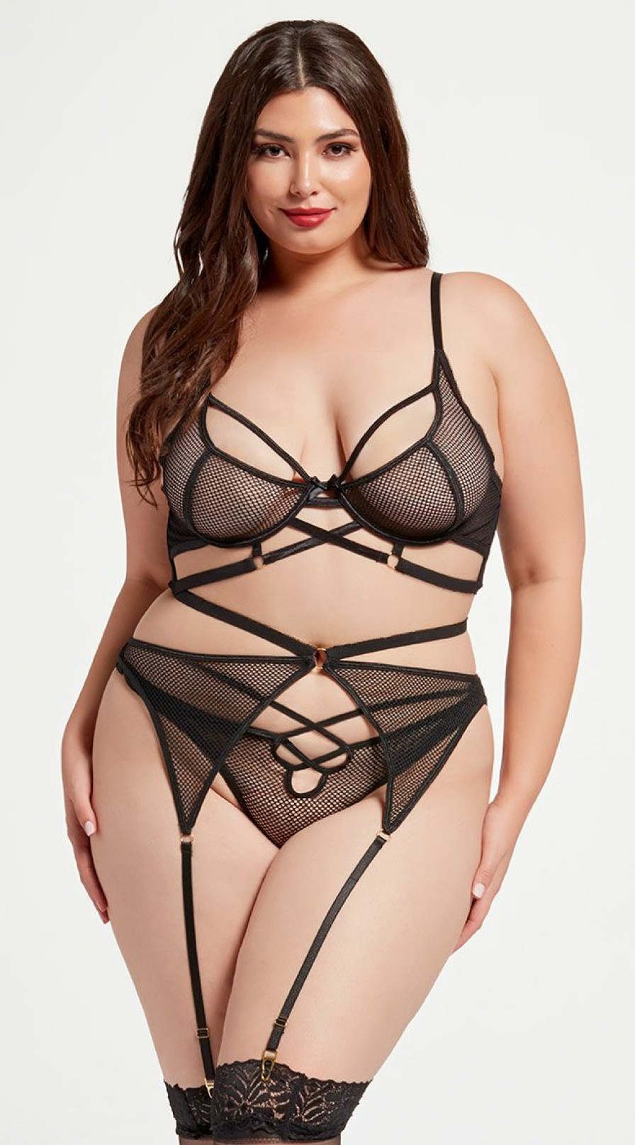 Lingerie * | Seven 'Til Midnight Plus Size Dynamic Lover Fishnet Bra Set