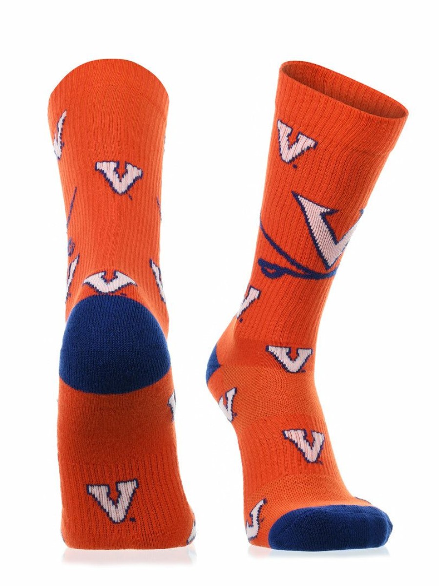 Ncaa Socks * | Wholesale Tck Virginia Cavaliers Socks Crew Length Sock Mayhem All Schools Orange/Blue/White