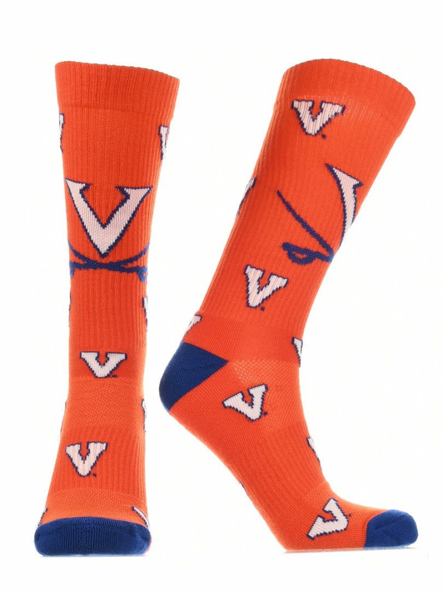 Ncaa Socks * | Wholesale Tck Virginia Cavaliers Socks Crew Length Sock Mayhem All Schools Orange/Blue/White