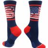 Ncaa Socks * | Flash Sale Madsportsstuff Distressed Usa Flag Patriotic Athletic Crew Socks Basketball Socks Navy/Red/White