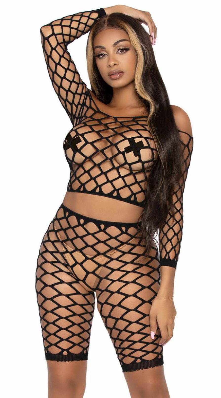 Lingerie * | Leg Avenue Net It Together Biker Short Set