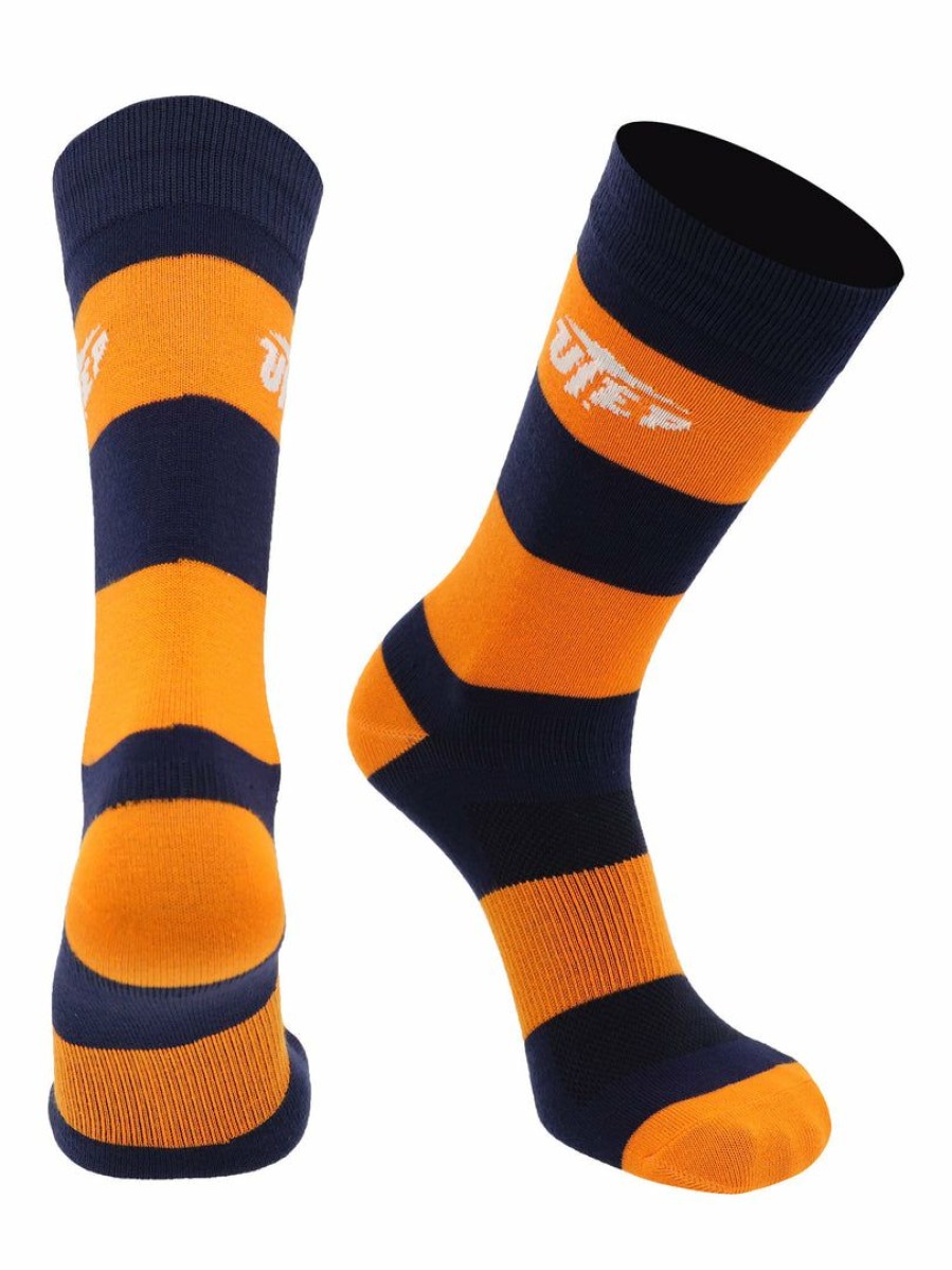 Ncaa Socks * | Cheap Tck All Schools Utep Miners Socks Game Day Striped Crew Socks Blue/Orange