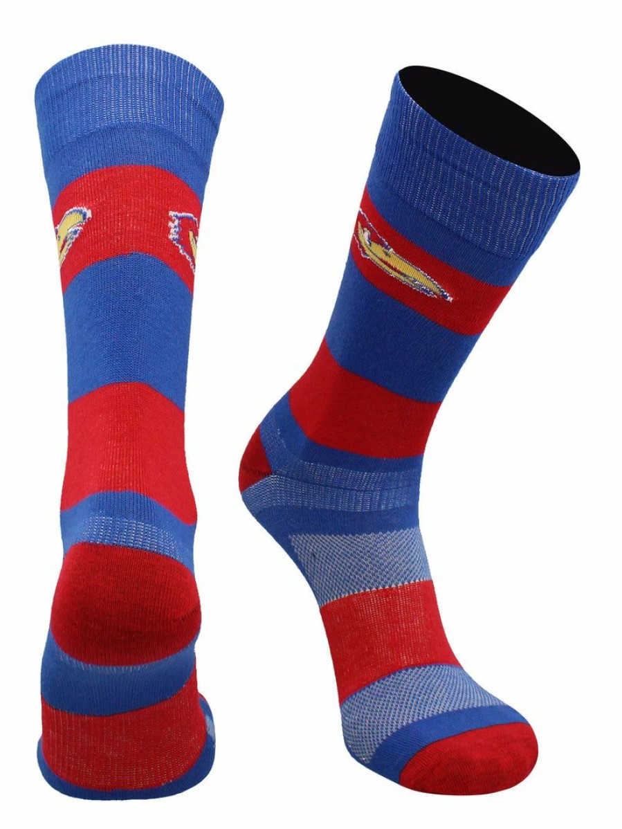 Ncaa Socks * | New Tck Ku Kansas Jayhawks Socks Game Day Striped Crew Socks All Schools Blue/Crimson