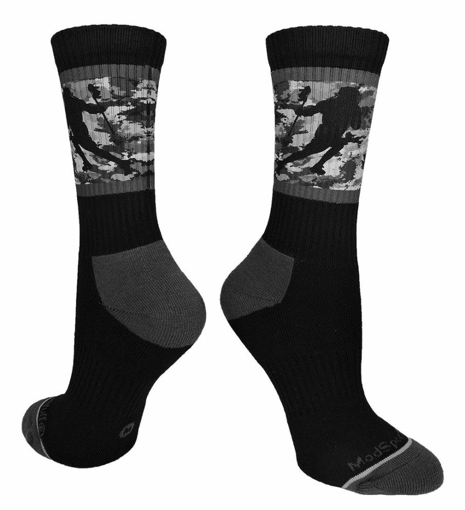 Ncaa Socks * | Discount Madsportsstuff Lacrosse Socks With Player On Camo Background Crew Socks (Multiple Colors)