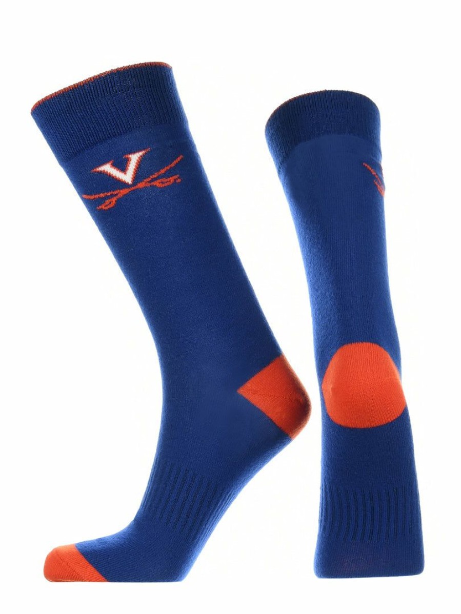 Ncaa Socks * | Best Deal Tck Virginia Cavaliers Dress Socks Dean'S List Crew Length Socks Blue/Orange