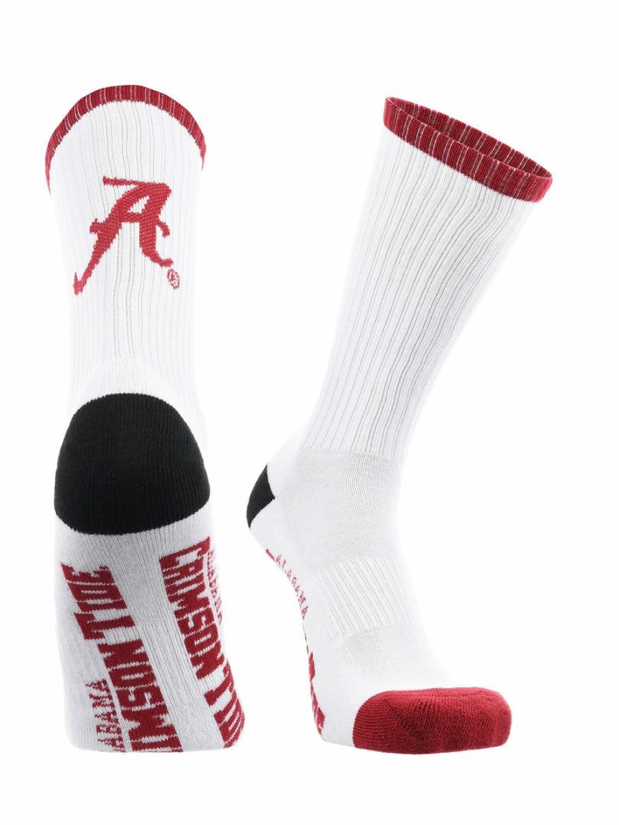 Ncaa Socks * | Flash Sale Tck Alabama Crimson Tide Socks Basic Crew White Socks All Schools White/Crimson/Black