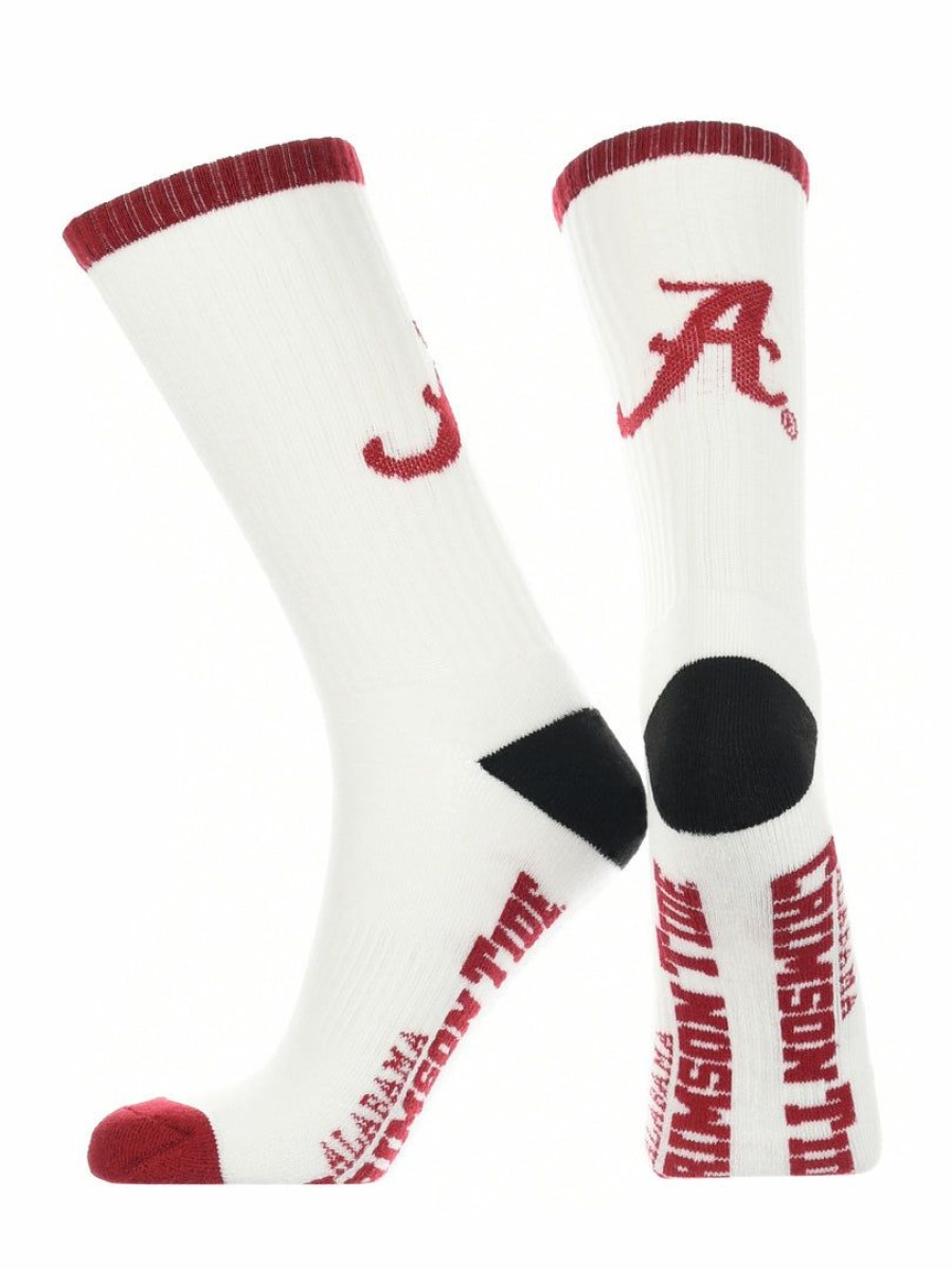 Ncaa Socks * | Flash Sale Tck Alabama Crimson Tide Socks Basic Crew White Socks All Schools White/Crimson/Black