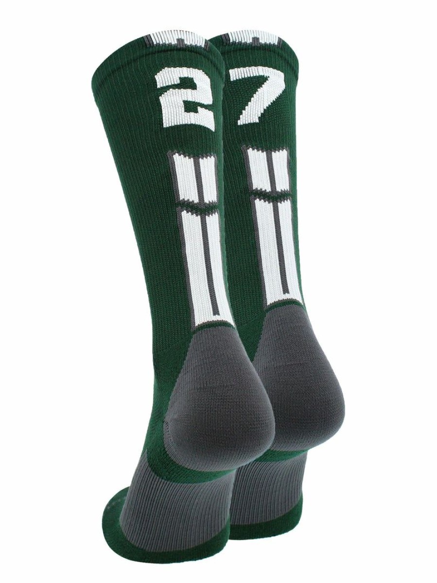 Ncaa Socks * | Buy Madsportsstuff Dark Green Player Id Custom Number Crew Socks For Basketball Lacrosse Volleyball Boys And Girls