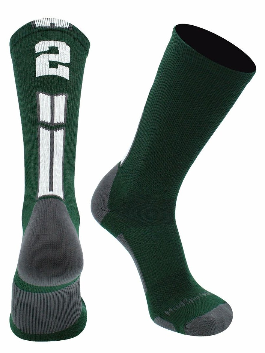 Ncaa Socks * | Buy Madsportsstuff Dark Green Player Id Custom Number Crew Socks For Basketball Lacrosse Volleyball Boys And Girls