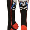 Ncaa Socks * | Hot Sale Madsportsstuff Crazy Socks With Laser Skull And Crossbones Over The Calf Socks Black/Red