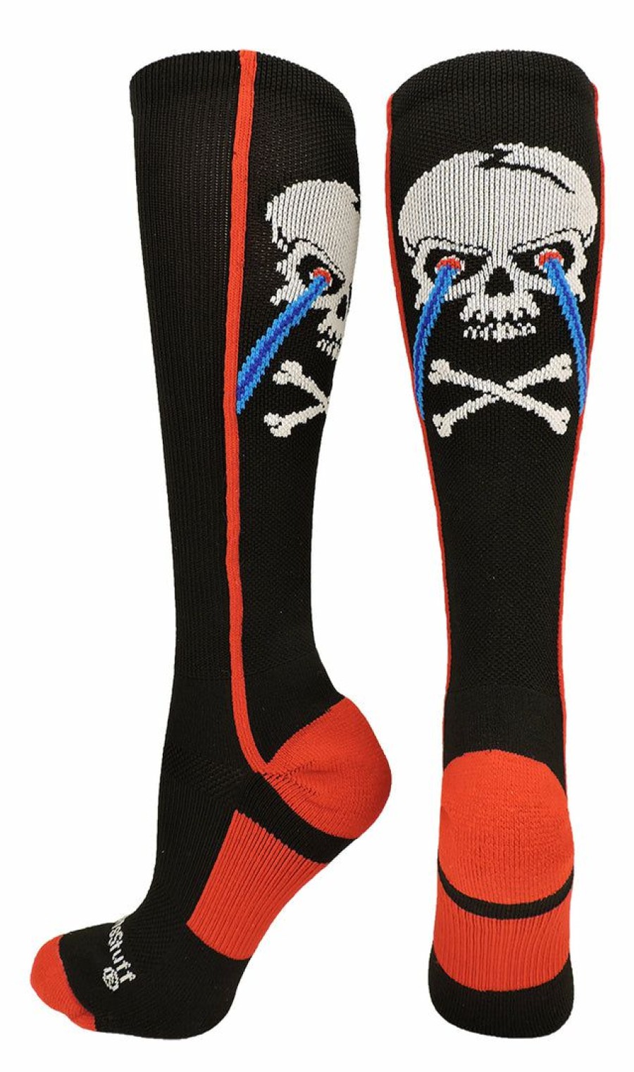 Ncaa Socks * | Hot Sale Madsportsstuff Crazy Socks With Laser Skull And Crossbones Over The Calf Socks Black/Red