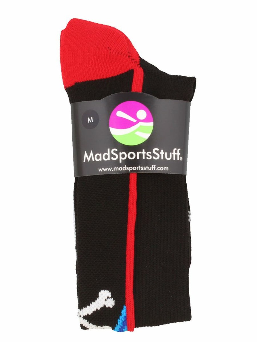 Ncaa Socks * | Hot Sale Madsportsstuff Crazy Socks With Laser Skull And Crossbones Over The Calf Socks Black/Red